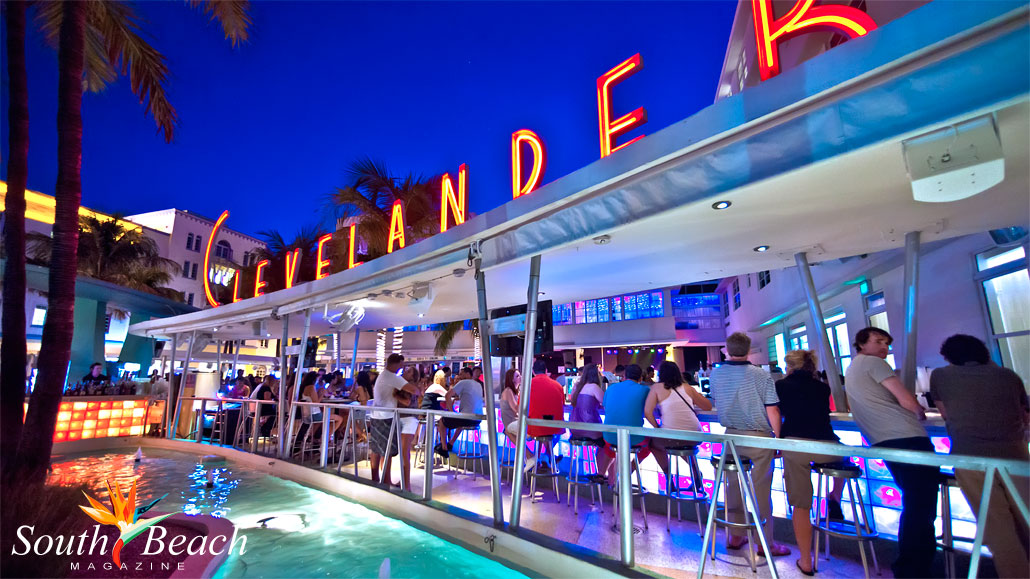 The Clevelander Hotel's outdoor bar on Ocean Drive