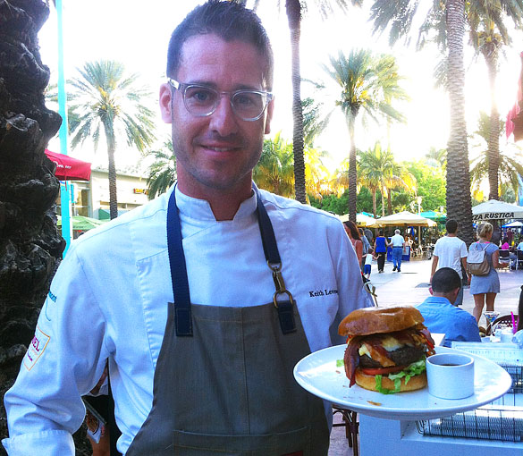 Bringing the beef to Lincoln Mall, Sugar Factory Chef Keith Levesque presents "The Big Cheesy" burger topped with mac & cheese, bacon and barbeque sauce