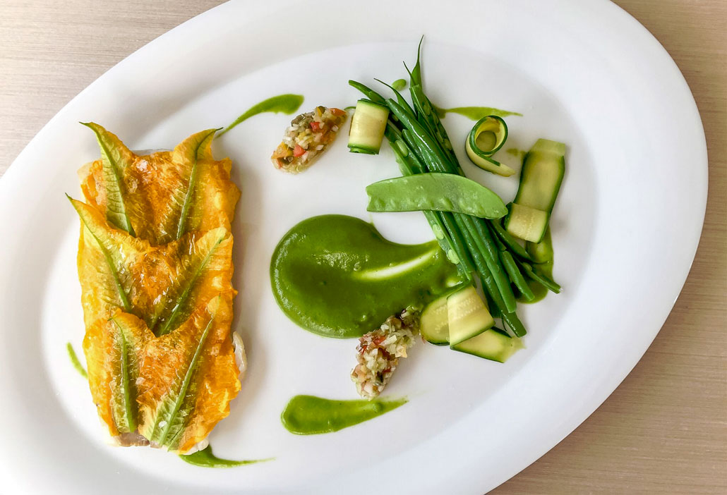 Florida fresh Red Snapper and Zucchini Flowers - a feast for the senses