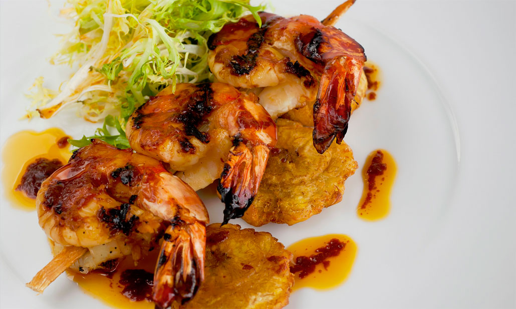 Grilled Prawns and Tostomes at Juvia, South Beach
