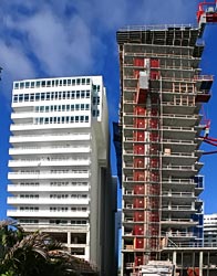 Fontainebleau's "spite wall" on the left and Eden Roc's new tower on right.