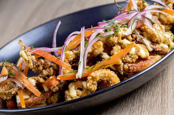 Chef Diego Munoz's Salt & Pepper Fried Calamari Jalea at 1111 Peruvian Bistro