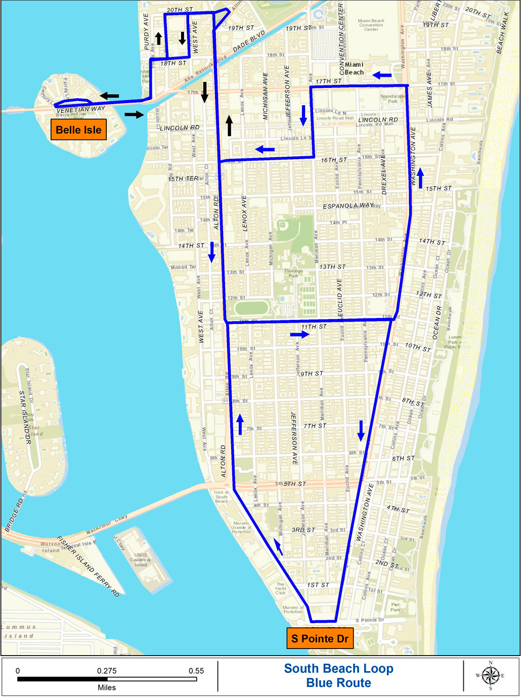 South Beach Loop Blue Route Map