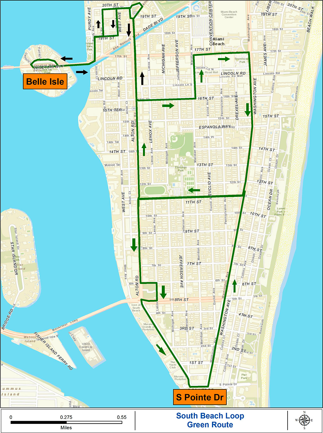 South Beach Loop Green Route Map